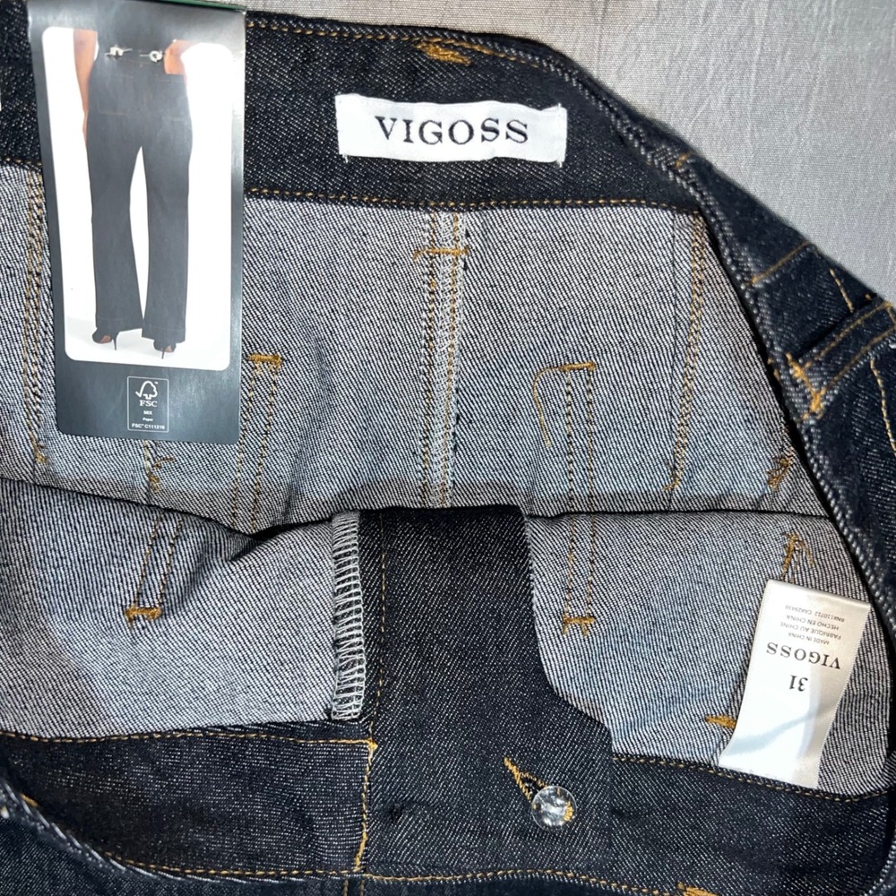 Vigoss Trouser Wide Leg Jeans Dark Wash Indigo Patch Pockets 12 VC-P03172A - Picture 9 of 12